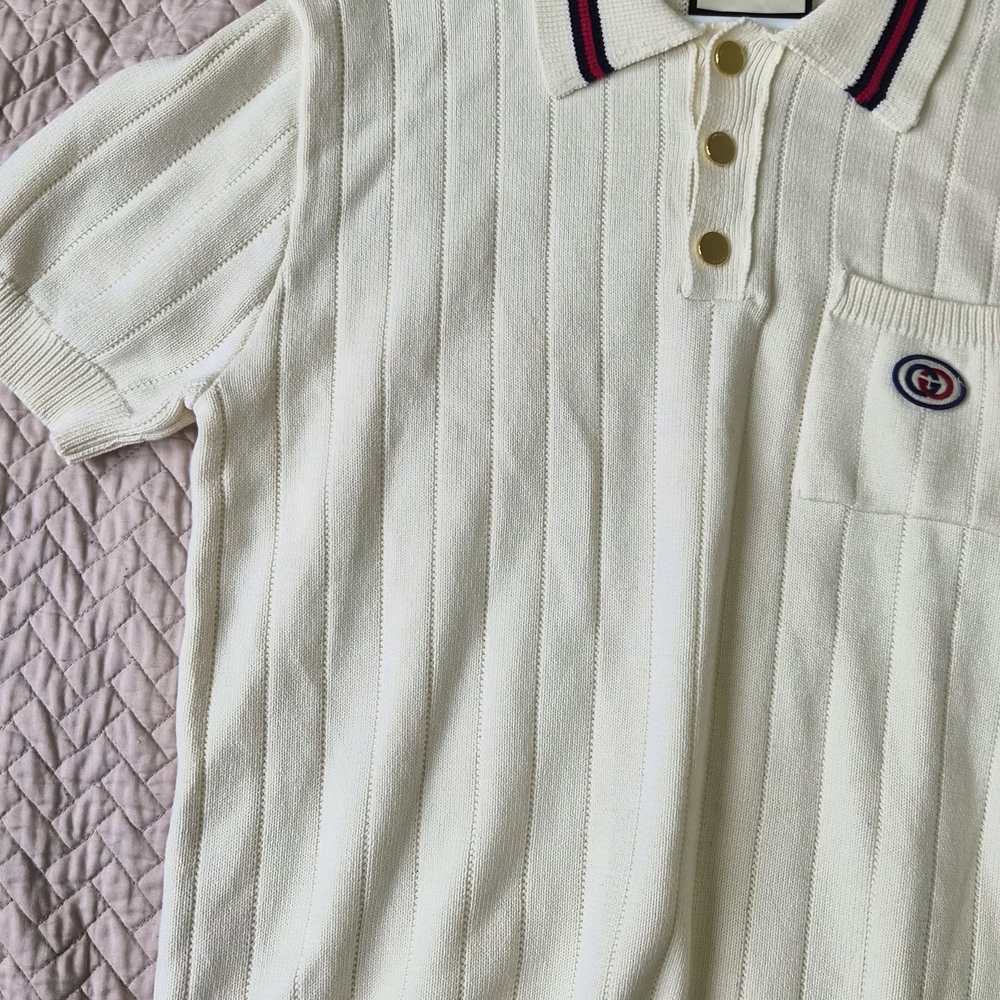 Gucci White Polo with Burgundy-Trim Collar and Hem - Picture 2 of 7